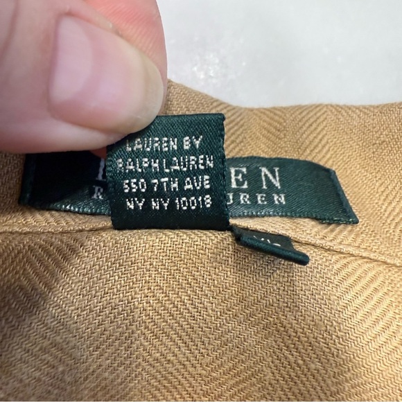 Lauren Ralph Lauren Women’s Button Up Shirt 3/4 Sleeve LINEN Khaki Sz XL - Picture 9 of 12